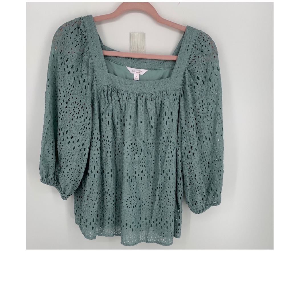Lauren Conrad Mint Green Lace Blouse Medium Cotton Blend